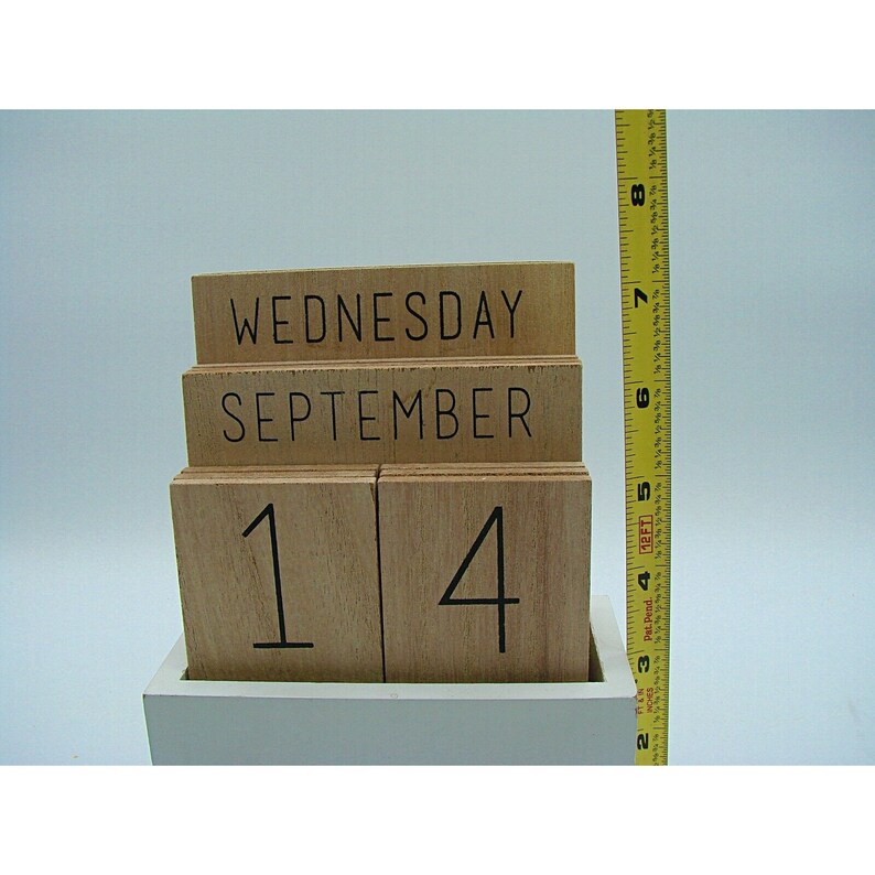 Office Envy Wooden Perpetual Date Desk Calendar Reusable Brown White