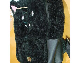 Betsey Johnson Black Faux Fur Cat Unicorn Lg Backpack  display picture 1