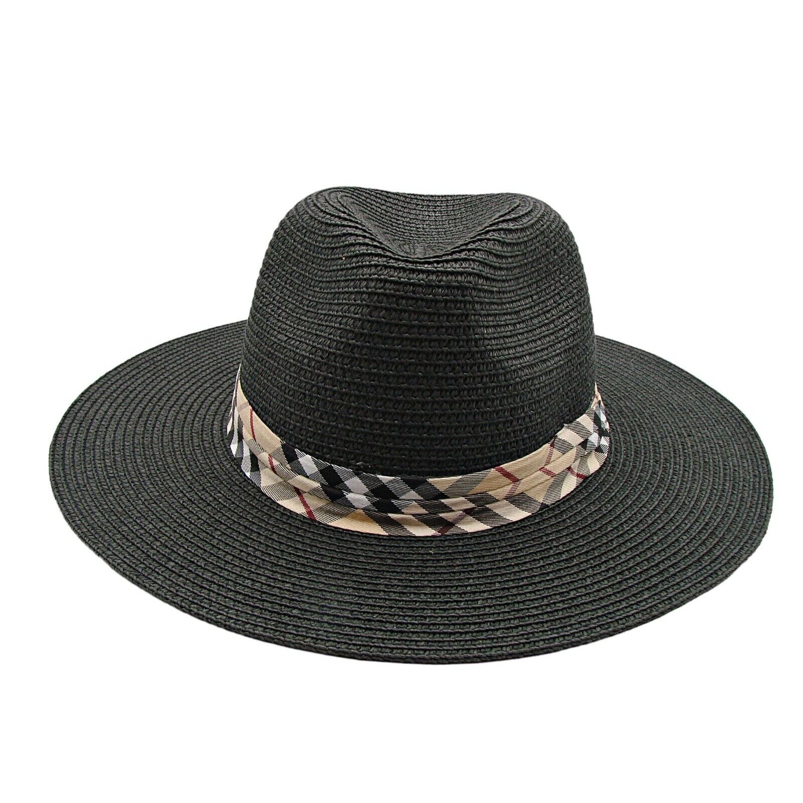 Black White Large Floppy  Foldable Beach Hat with Grommets OSFM Wide Brim Braided Floppy Beach Hat for Large Heads - Fadivo  main image 2
