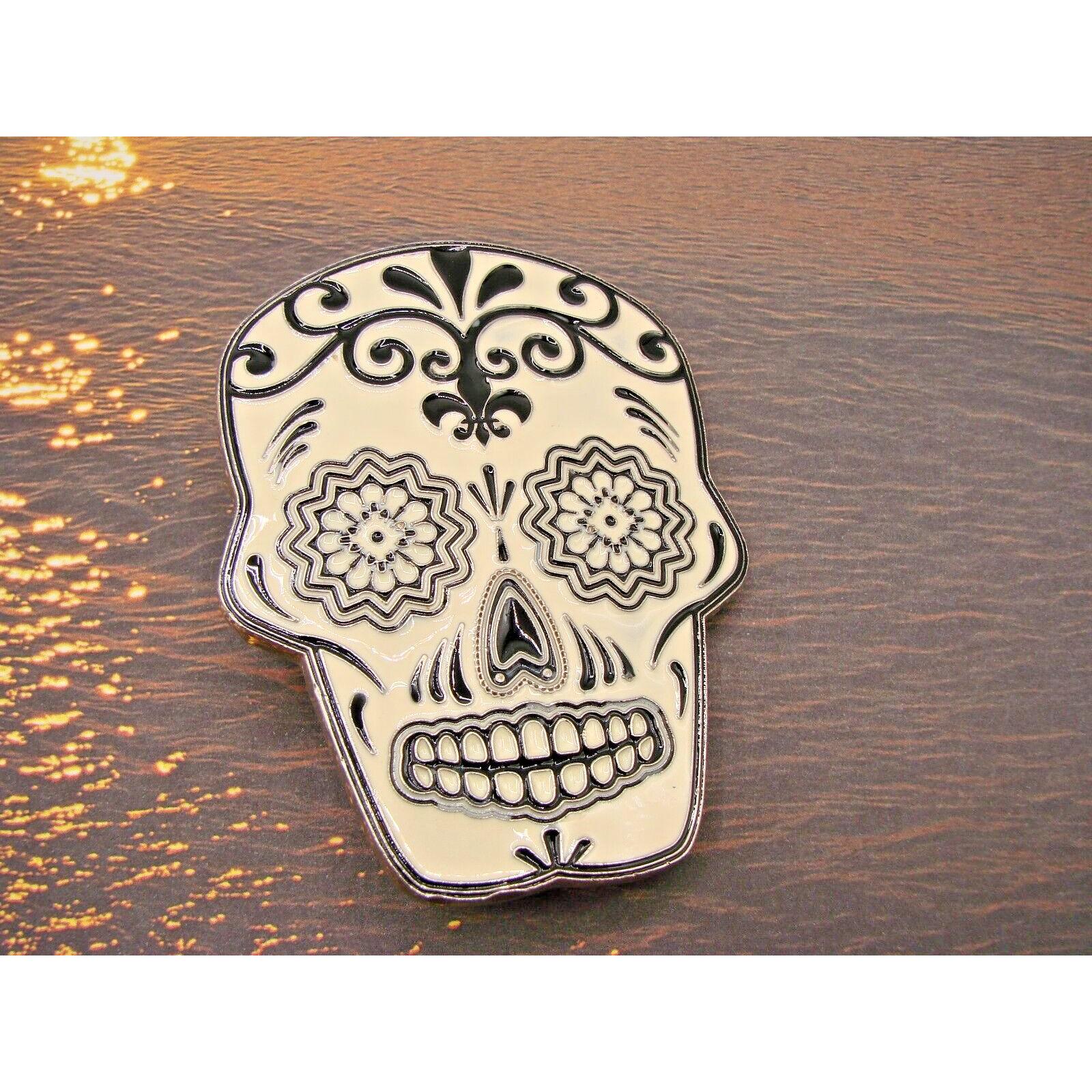 Black White Sugar Skull Belt Buckle Metal Streetwear Day of Dead Floral Mexico il_fullxfull.5786356536_5j8t.jpg main image 2