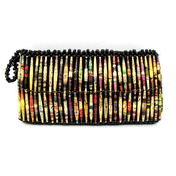Spiral Beaded Wrapped Clutch Handbag Purse Zipper Clo… Gem