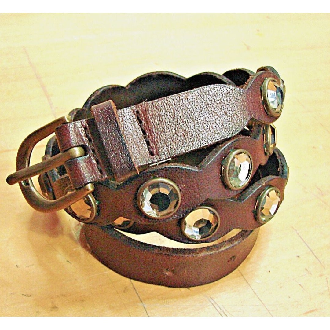 Vintage American Eagle Women Rhinestone Stud Leather Belt L-XL Brown Boho Urban Vintage American Eagle Women Rhinestone Stud Leather Belt L  main image 3