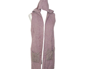 Mauve Modacrylic Hooded Cardigan Vest - Oliver Knit Open Front (Size S)