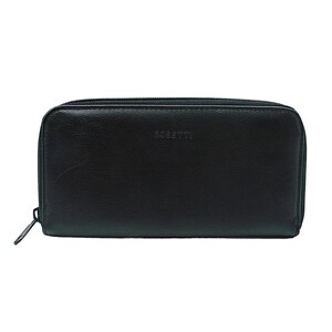 Cartera Rosetti de piel negra con cierre de cremallera completo y bolsillos interiores para tarjetas de identificación CC de 7,5 x 3,5 pulgadas