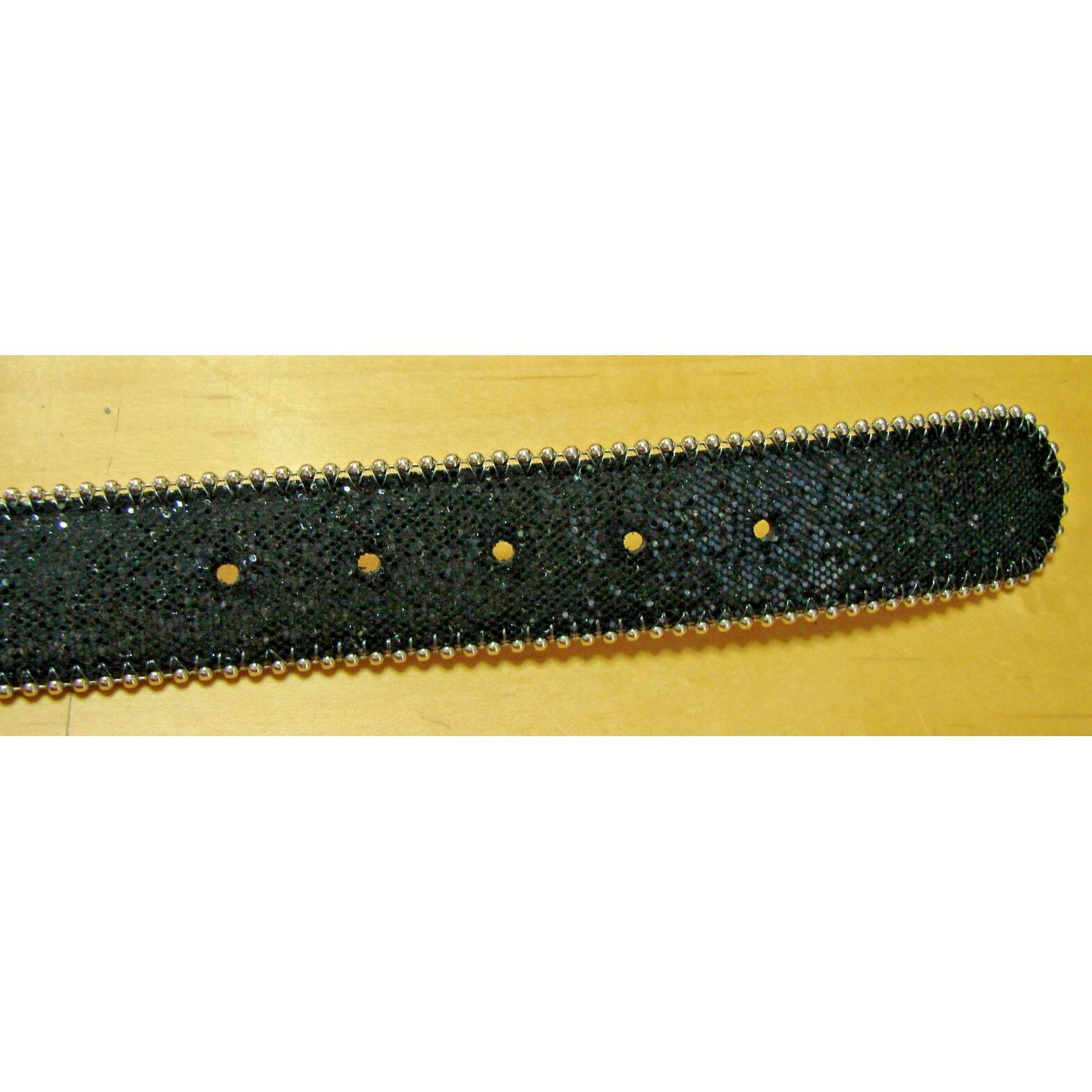 Hot Topic Size 32 Black Glitter Sparkle Belt Silver Stud 
