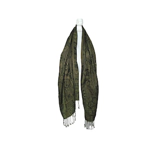 Large Jerusalem 100% Cashmere Scarf Shawl 68x27" Black Gold Fringe Ends Elegant