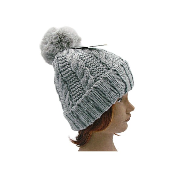 Michael Kors Knit Beanie Hat: Gray Modacrylic Pom-pom - Etsy
