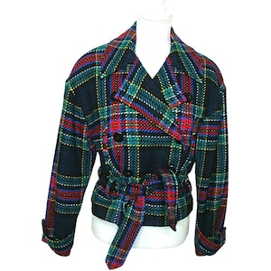 Georgiou Studio Wool Tartan Plaid Blazer Jacket Notch Belted Vintage Womens Sz 6