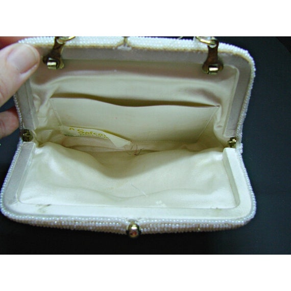 Vintage Seed Bead Mini Kiss Lock Bag Purse White … - image 6