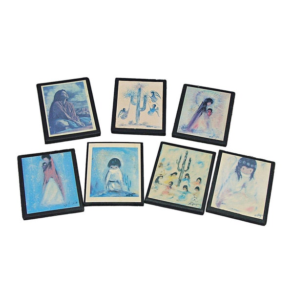 7 Piece Vintage Ted DeGrazia Mini Magnets Native American Children SW Print Art