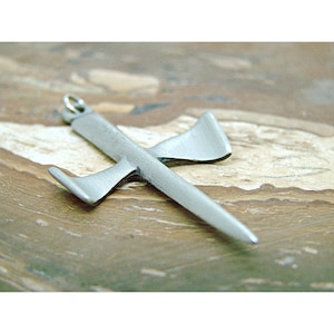 Pewter Sword Pendant Rustic Viking Cross Drophog Stamped Punk Gothic 1.75 X 1 in
