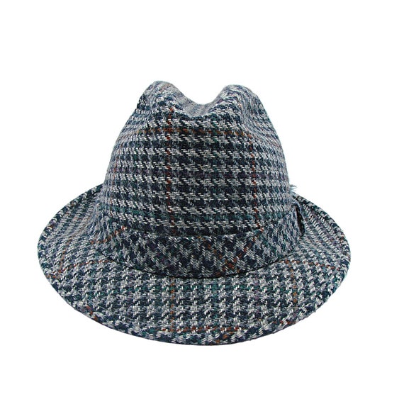London Fog Fedora Hat Multicolor Gray Plaid Feath… - image 2