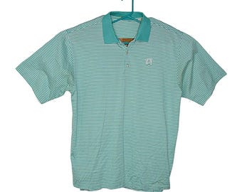 Peter Millar Mens Size XL Polo Shirt Mercerized Cotton Green Striped Patch HRF