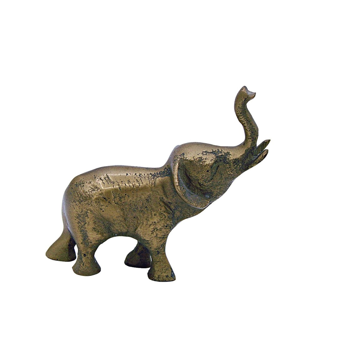 Small Vintage Brass Elephant Statue Figurine Retro Home Decor Trunk up