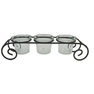 Glass Candle Holder 3 Votive Iron Scroll Mantle Staging Decor Housewarming 11X3&quot;