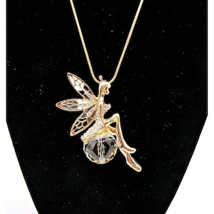 Fairy Tinkerbell Necklace Enamel Wings Rhinestones Gold Tone Angel Fantasy 18&quot;
