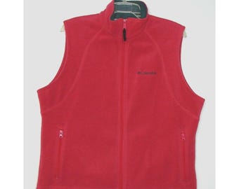 Columbia Bright Pink Fleece Vest Full Zip Jacket Womens Size XL Zip Pockets Warm