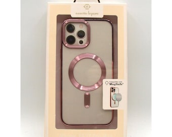May include: A clear phone case with a rose gold frame and MagSafe compatibility, packaged in a box. The case is designed for iPhone 13/13 Pro Max. The box features the brand name "nanette lepore".