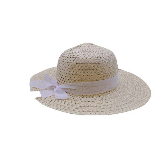 Tan Wide Floppy Brim Beach Garden Paper Straw Hat White  display picture 3