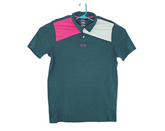 Oakley Mens Gray Pink Short Sleeve Collared Tailored Fit Golf Polo Shirt Sz L