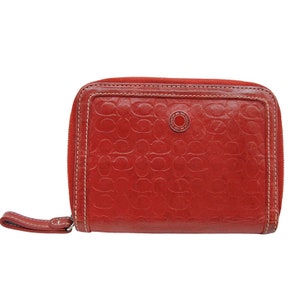 Coach - Cartera con cremallera completa para mujer, tarjetero para teléfono, firma con monograma rojo, 5.5 x 4 x .75 pulgadas