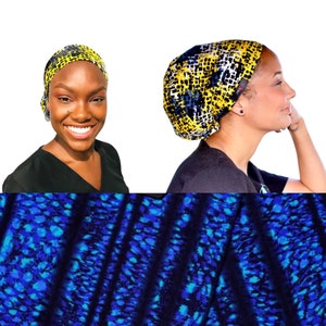Ankara Surgical Scrub Hat, Blue cap Burgundy Scrub Cap, Satin Line Option, African Print Nurse Cap, Medical Hat, DK Scrub Hats