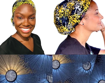 Ankara Scrub Mütze, OP-Mütze, OP-Hüte, einfarbig Marineblau und Gold, Stillmützen im Stil von Ankara Europe