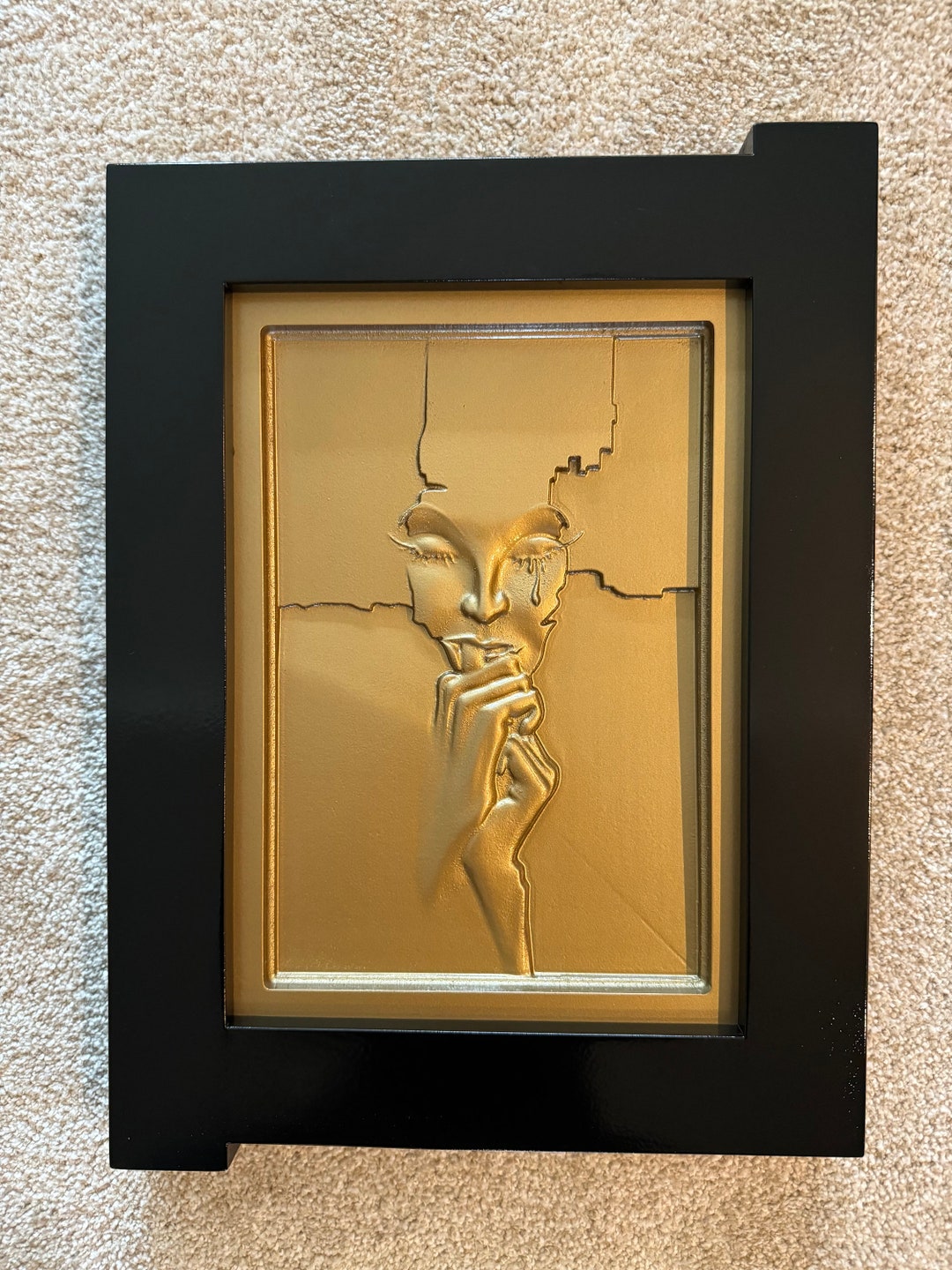 The Crying Girl Wood Sculpture: Bronze Tears, Black Modern Frame - Etsy