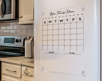 Acrylic Fridge Calendar | Personalized Magnetic Family Planner | Monthly Weekly Chore Chart | Magnetic Clear Glass Board | Kitchen Decor