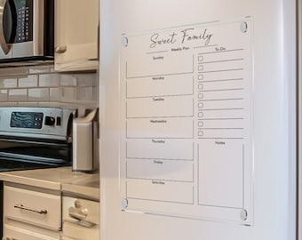 Magnetic Fridge Calendar | Personalized Magnetic Family Planner | Dry Erase Board | Fridge Planner | Acrylic Glass Board Chore Chart