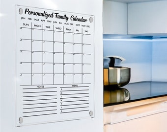 Acrylic Magnetic Planner | Personalized Family Planner for Fridge | Monthly Weekly Calendar for Kitchen | Dry Erase Chore Chart Vision Board