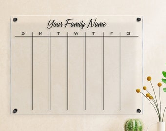 Lucite Acrylic Dry Erase Weekly Planer | Weekly Calendar for Wall | Family Command Center | Calendar with Side Notes and Marker