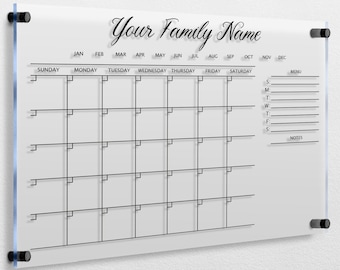 Large Acrylic Family Calendar | Personalized Monthly and Weekly Planner for Wall | Dry Erase Board with Side Notes