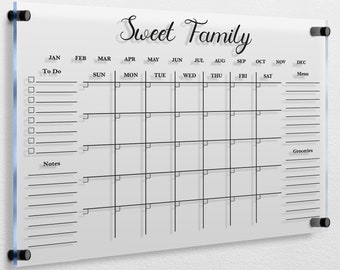 Acrylic Family Planner | Personalized Dry Erase Board | Monthly and Weekly Calendar | 2024 Calendar for Wall | Glass Whiteboard Planner