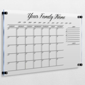 Large Acrylic Family Calendar | Personalized Monthly and Weekly Planner for Wall | Dry Erase Board with Side Notes