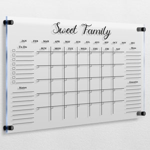 Acrylic Family Planner | Personalized Dry Erase Board | Monthly and Weekly Calendar | 2024 Calendar for Wall | Glass Whiteboard Planner