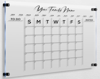 Acrylic Family Calendar, GOLD Text, Personalized Dry Erase Planner, Wall Calendar, Home Decor, Housewarming Gift, Weekly and Monthly Planner