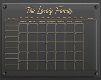 GOLD Text Acrylic Calendar | Custom Dry Erase Writing Board | Monthly and Weekly Calendar 2024 with Marker