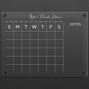 WHITE Text Acrylic Calendar for Wall | Family Calendar | Monthly and Weekly Calendar | Family Command Center | With Side Notes and Marker