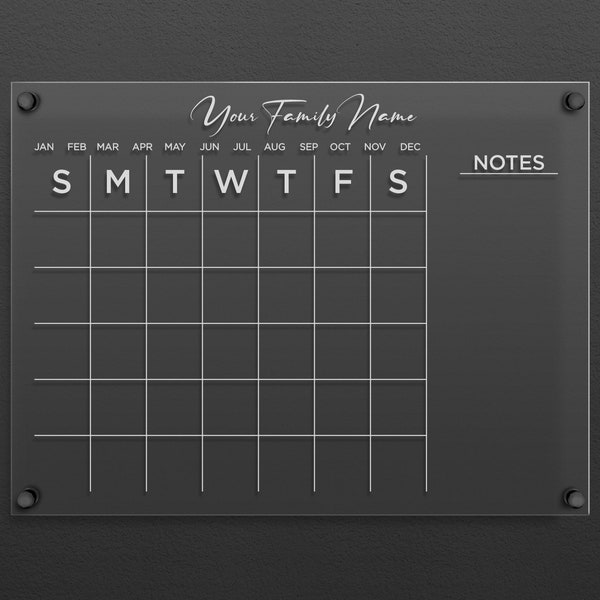 WHITE Text Acrylic Calendar for Wall | Family Calendar | Monthly and Weekly Calendar | Family Command Center | With Side Notes and Marker