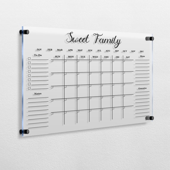 Acrylic GOLD Text Family Planner Dry Erase Monthly Wall Calendar Monthly  and Weekly Calendar 2024 With Marker Family Wall Board 