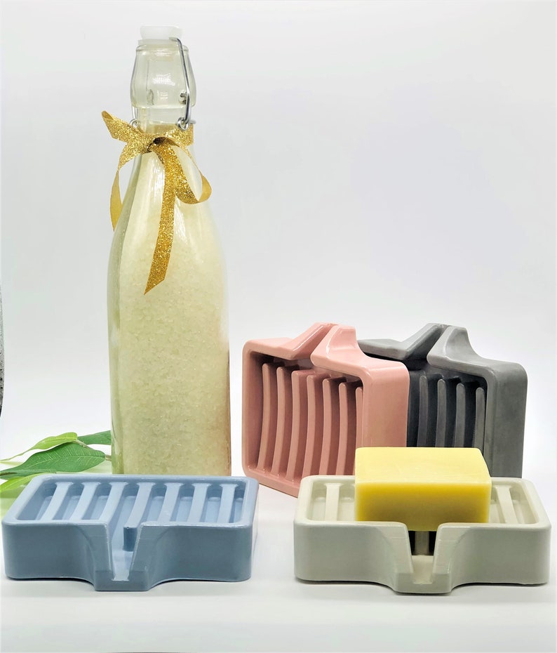 Concrete Soap Dish Draining Soap Holder Bathroom Accessories Modern Shower Soap Dish Sponge Holder Soap Tray image 7