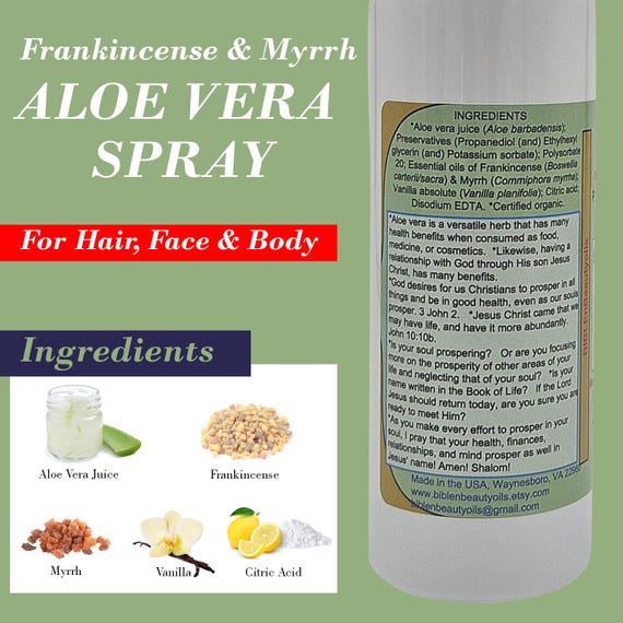 Frankincense and Myrrh Aloe Vera Spray, Made With 96.5% Organic Aloe Vera  for Hair, Face, Body Care, Hydrating Facial Mist and Body Spray - Etsy