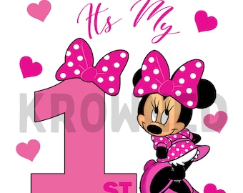 Minnie Mouse 1st Birthday Shirt Iron on Transfer (Digital Download PNG)