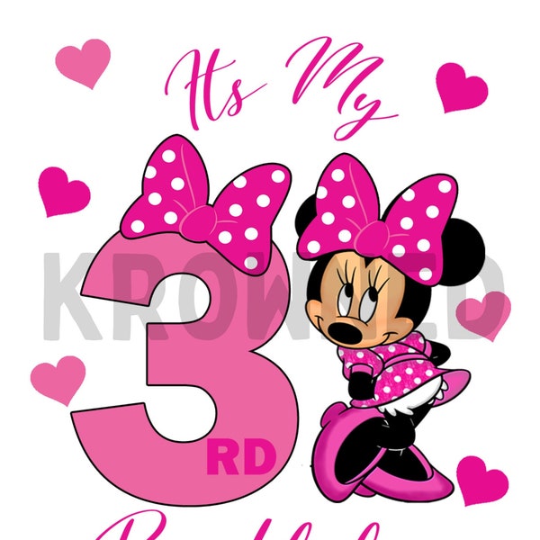 Minnie Mouse 3rd Birthday Shirt, Minnie Mouse Birthday Iron on Transfer Personalized Digital Download PNG