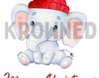 Kids Christmas T-shirt Elephant Merry Christmas Digital PNG