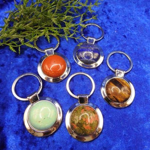 Silver Alloy Keychain with Gemstone Cabochon