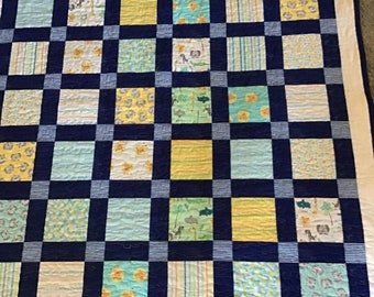 Safari Animal Baby Quilt: 45x52 inch Nursery Decor
