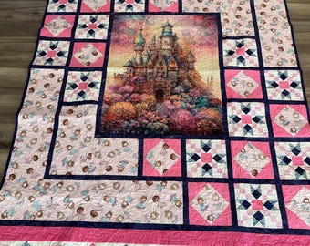 Pink Castle Quilt: Glitter Princess Fabrics, Twin Size