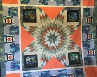 Underwater Star King Quilt: Ocean Creature Design (104x104 inch)